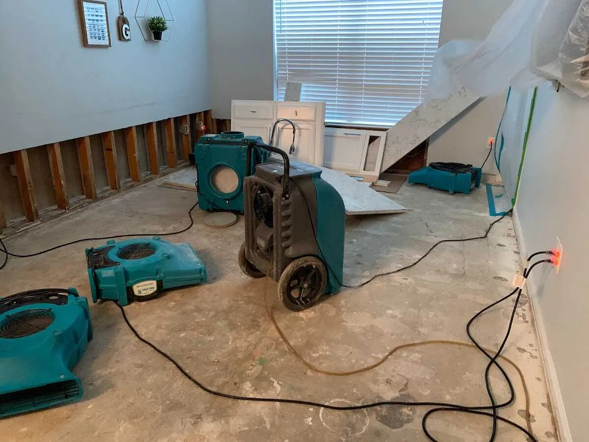 Dehumidifier in flood-cut room for Water Damage Restoration in Saratoga